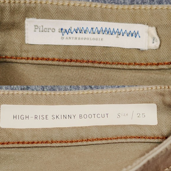 Pilcro Bootcut Jeans 25 Women Green Khaki High Rise Skinny Patch Pocket Flare - Picture 3 of 12